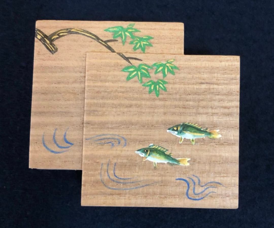 【美品】（祖）若鮎之図 桐色紙重 香合 宗廣 共箱 茶道具 (121A①)