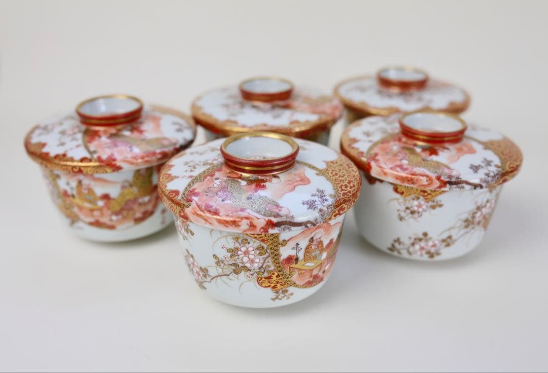 九谷焼 栄喜堂 赤絵 金彩 色絵 茶道具 九谷 陶磁器 和食器 茶碗　6-4
