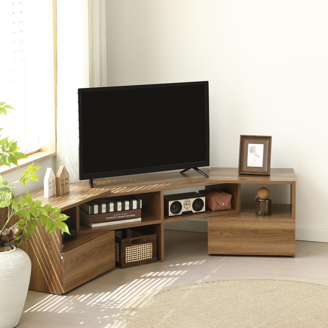 テレビ台 ローボード コーナーテレビ台 伸縮自由 幅93～172　BROWN