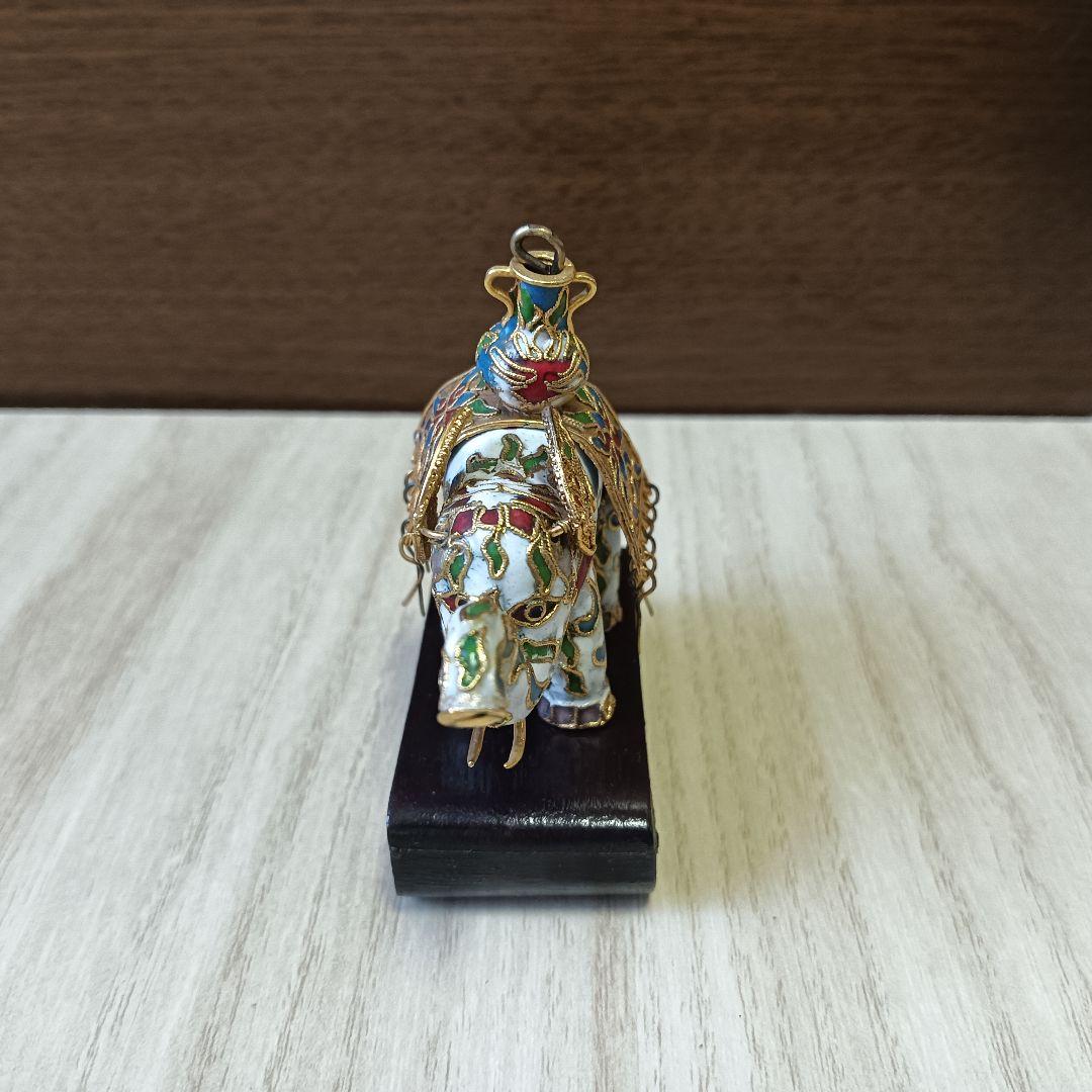 象　レトロ　焼物　置物　台座付き　七宝焼