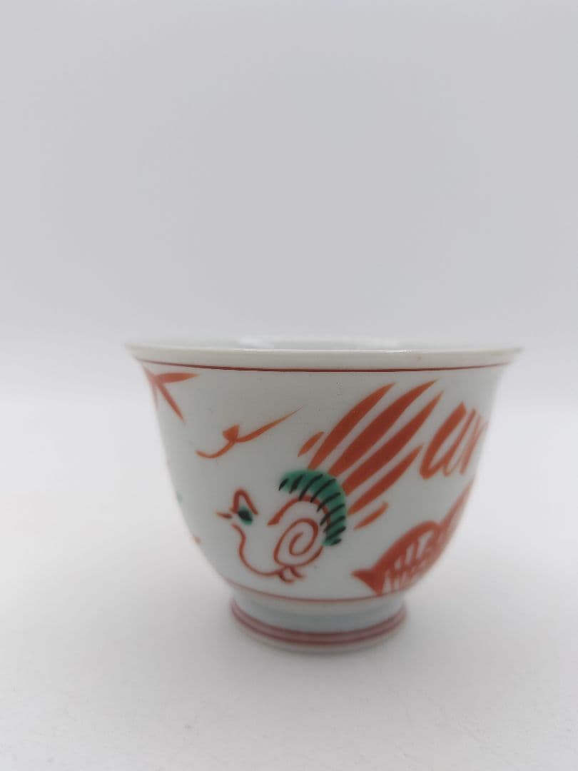 d165 煎茶道具セット　赤絵茶碗・碗筒・茶箕　 紙箱 茶道具 古物