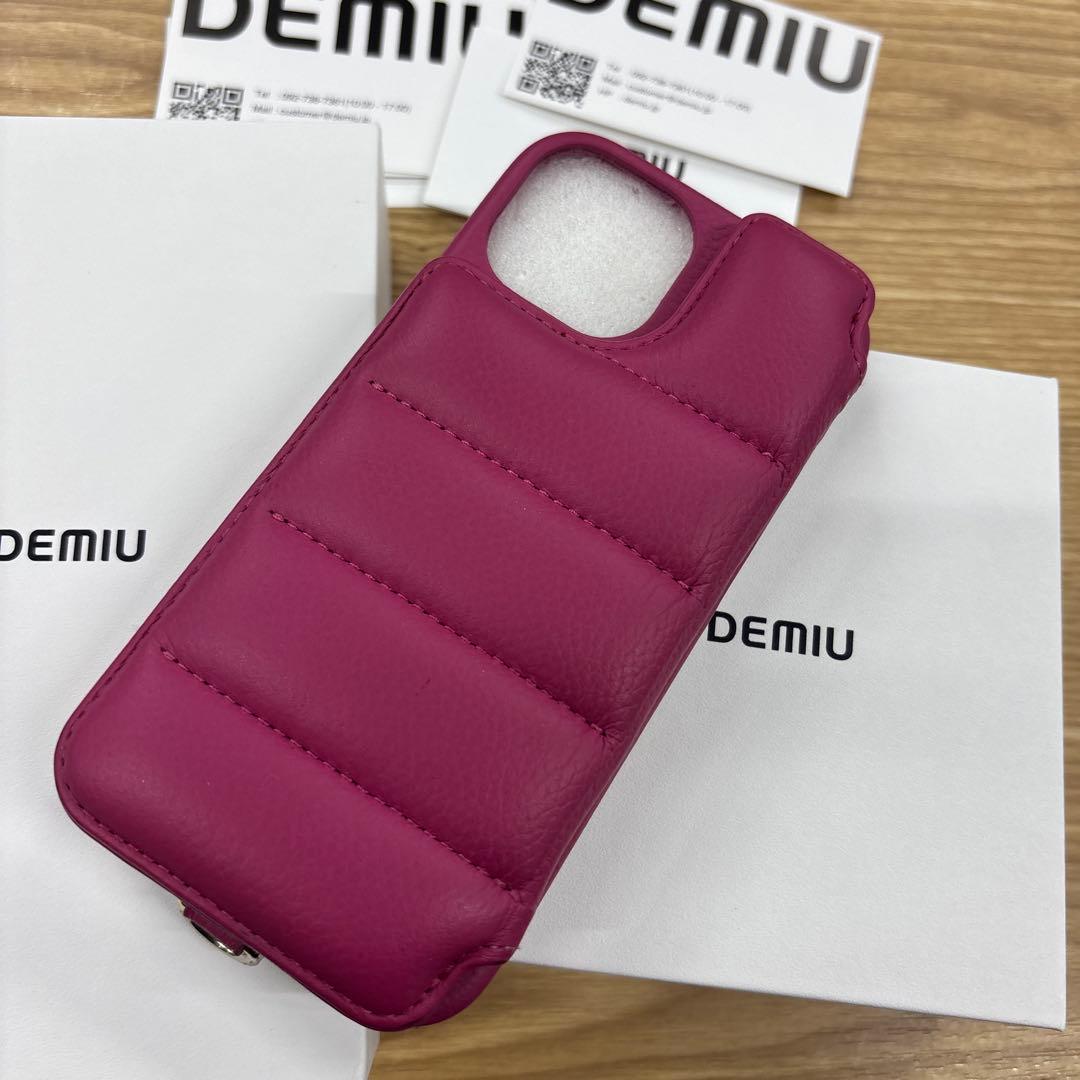 DEMIU レザー iPhone15ボディケース マゼンタピンクショルダー付き