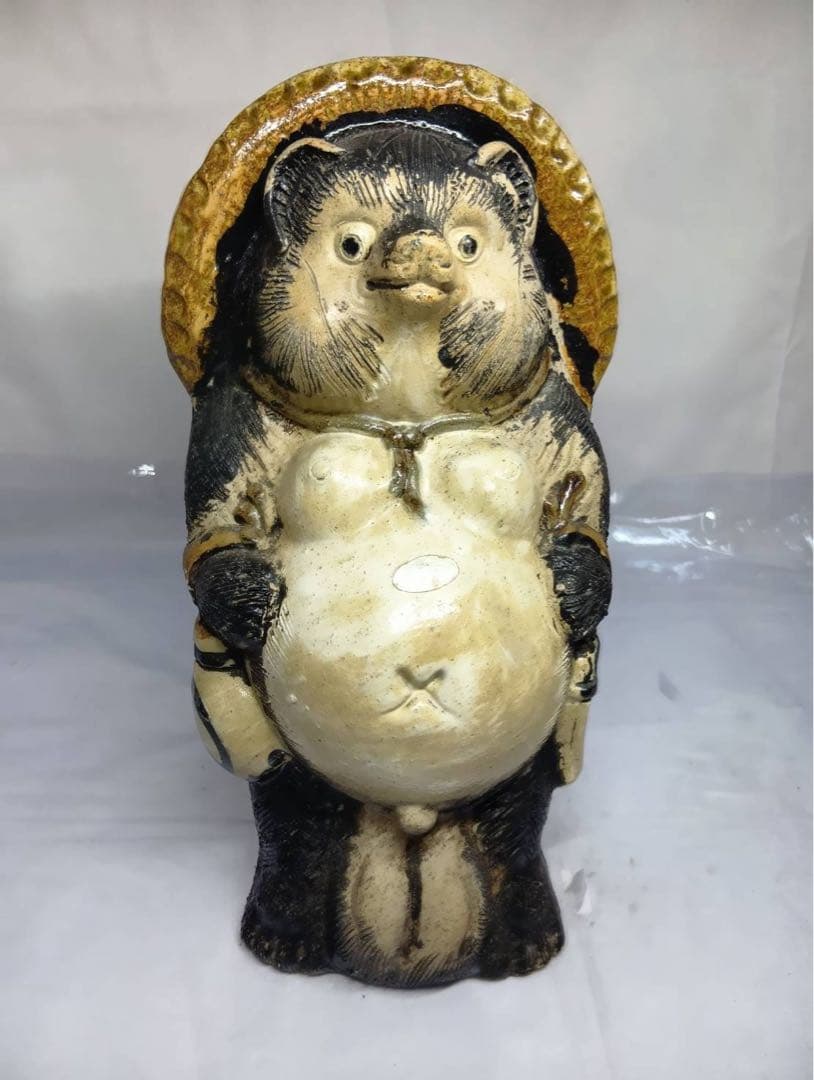 信楽焼 親子 たぬき 狸 3点セット 置物 陶器製 骨董 アンティーク 縁起物