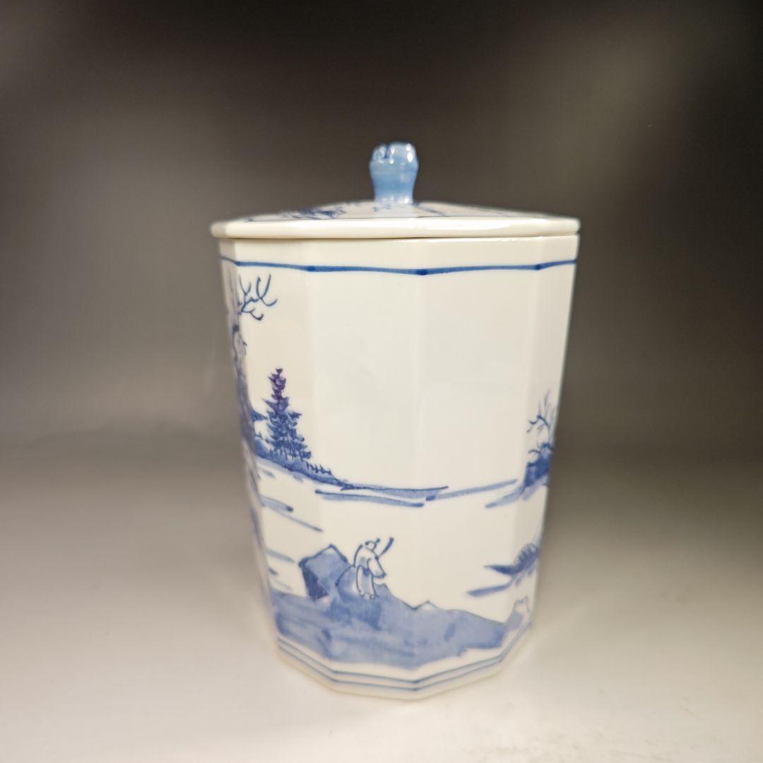 イ308 水指『西尾瑞豊』『染付山水十二角水指　共箱』茶道具