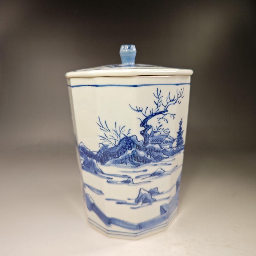 イ308 水指『西尾瑞豊』『染付山水十二角水指　共箱』茶道具